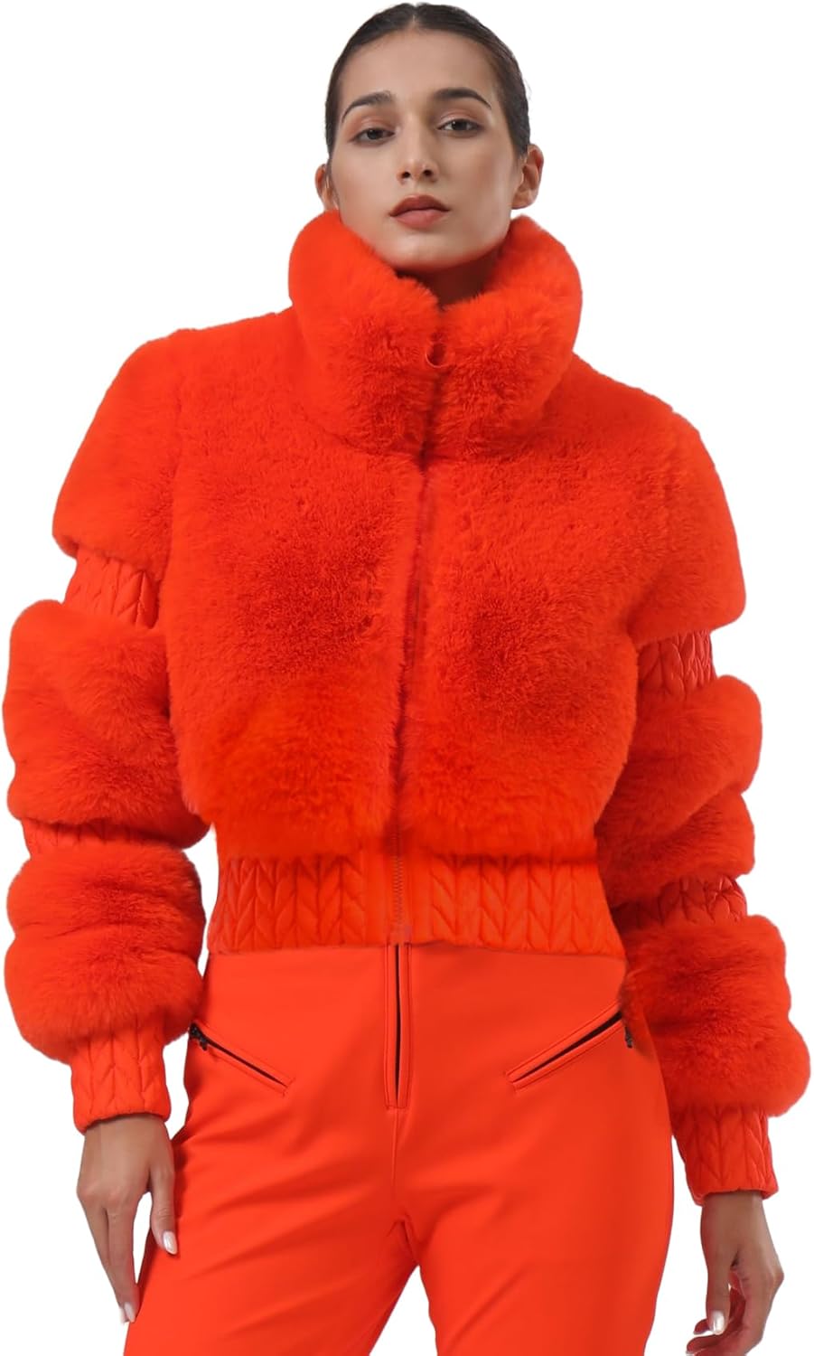 Women Ski Jacket Faux Fur Snowboard Coat Snow Cropped Jacket Winter Outdoor