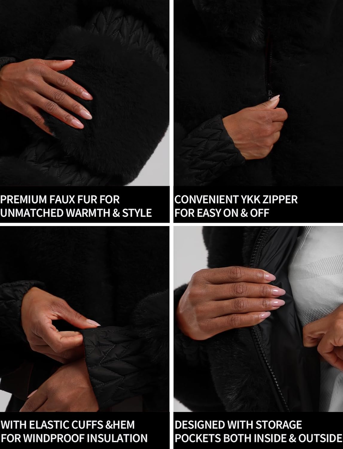 Women Ski Jacket Faux Fur Snowboard Coat Snow Cropped Jacket Winter Outdoor