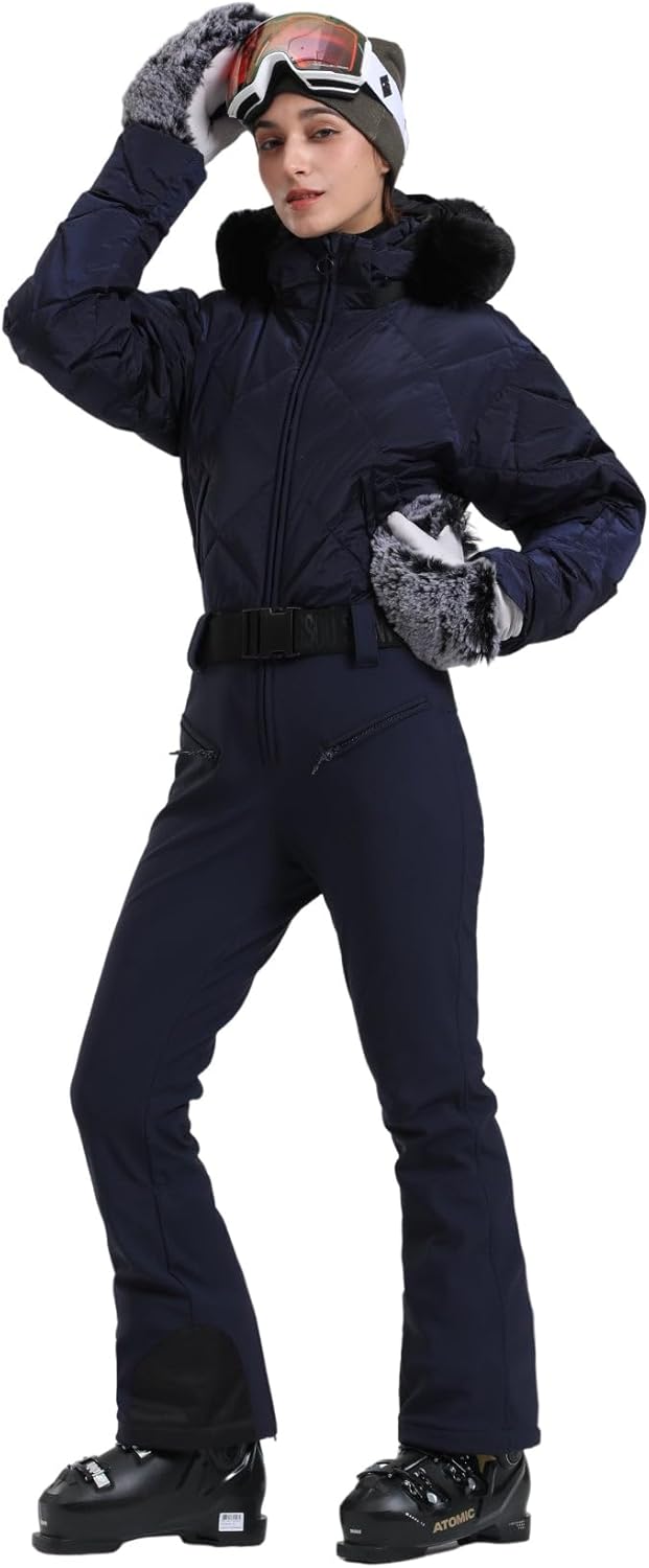 Womens Ski Suits Down One Piece Snowsuit Waterproof Snowboard Jumpsuits