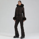 Chic Slim Fit One Piece Ski Jumpsuit with Faux Fur Hood