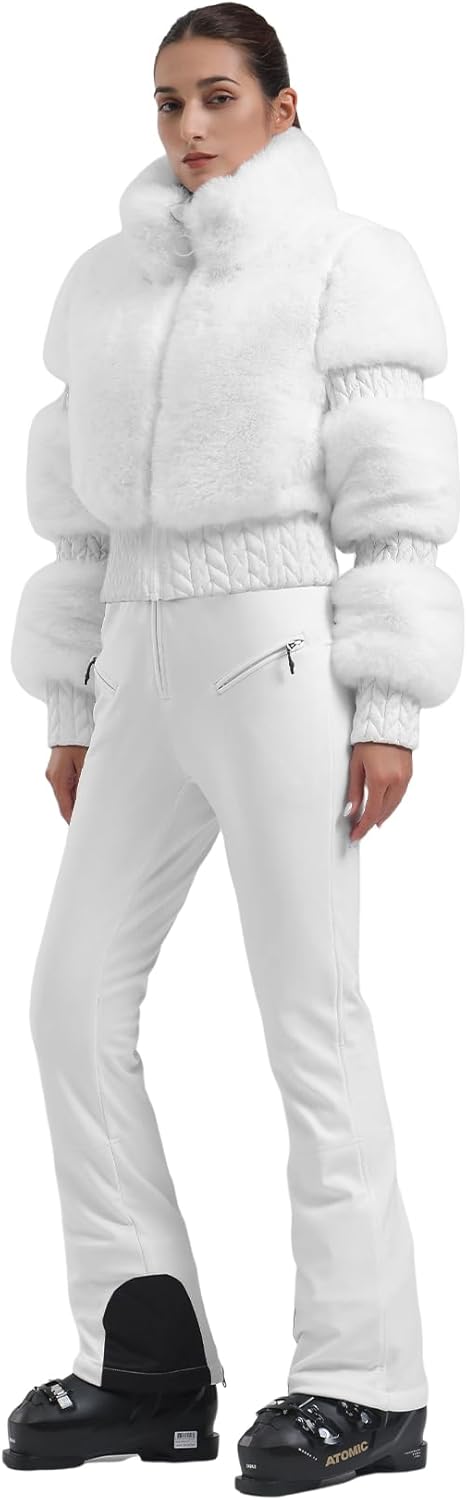 Women Ski Jacket Faux Fur Snowboard Coat Snow Cropped Jacket Winter Outdoor