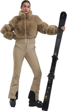 Women Ski Jacket Faux Fur Snowboard Coat Snow Cropped Jacket Winter Outdoor