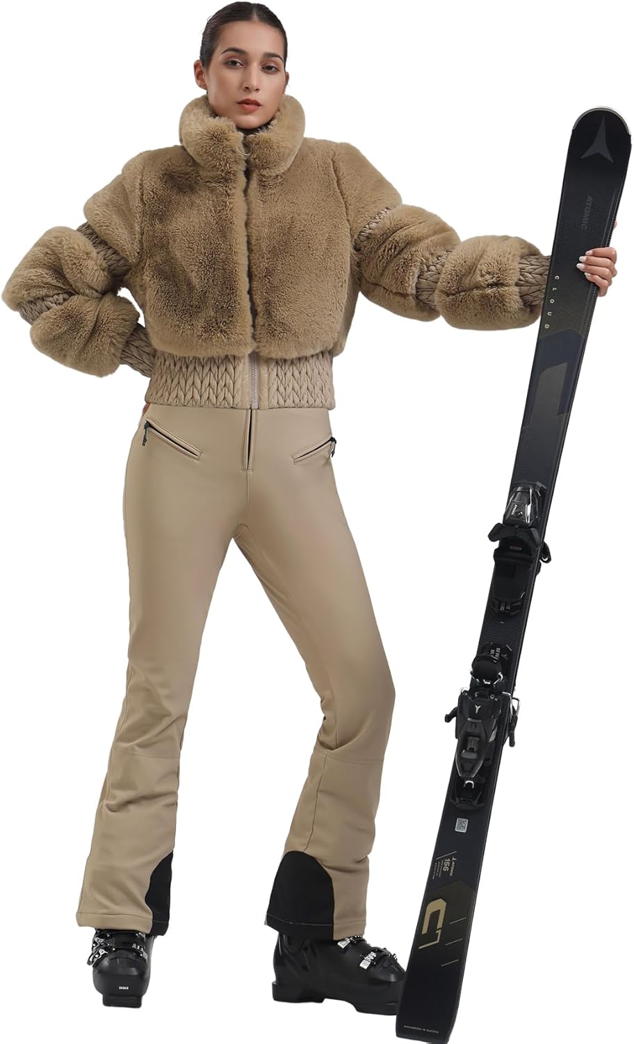 Women Ski Jacket Faux Fur Snowboard Coat Snow Cropped Jacket Winter Outdoor
